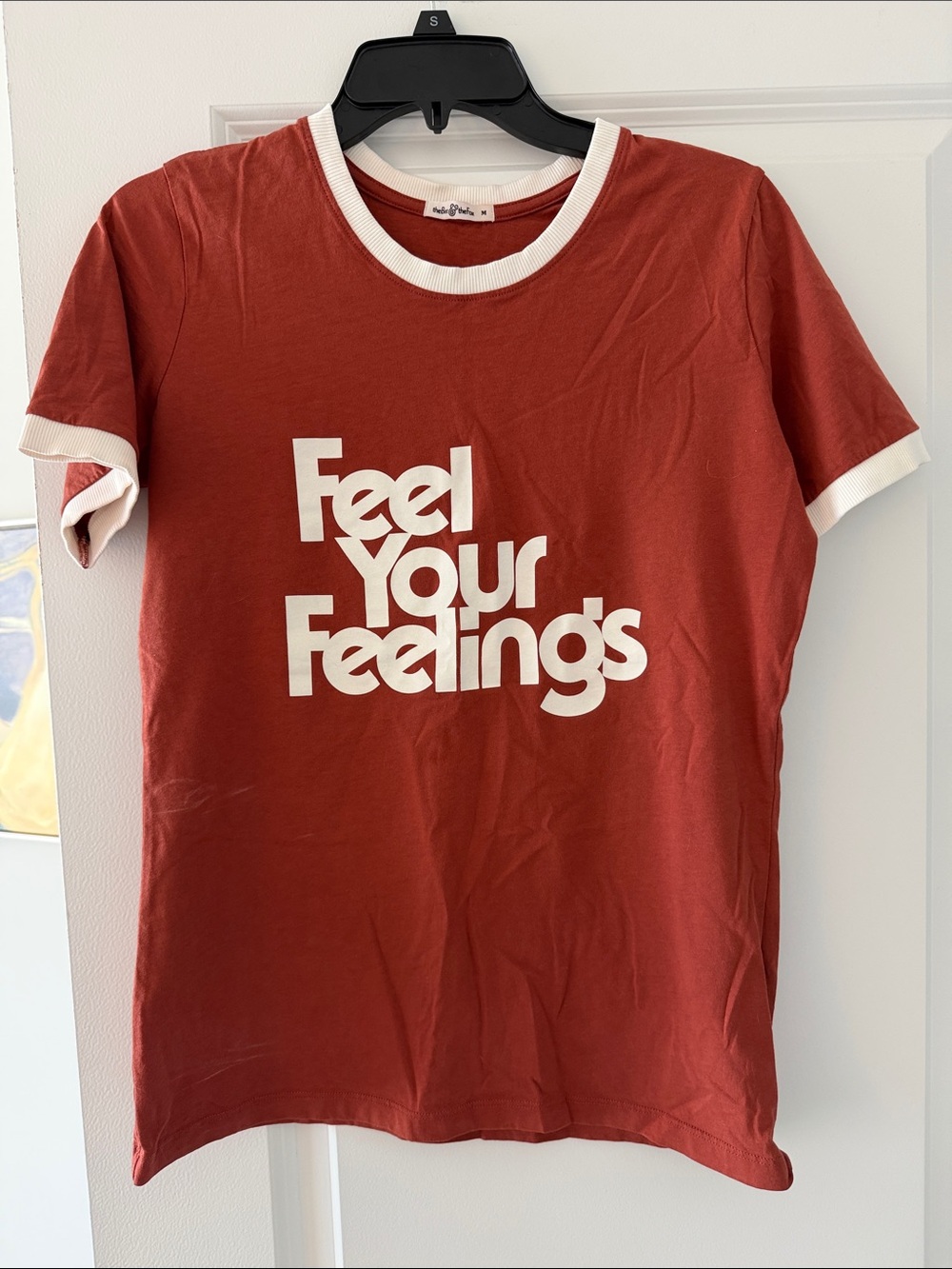 Feel Your Feelings Ringer Tee - Rust/White